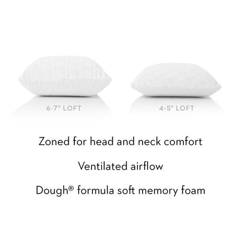 Malouf Zoned Dough Memory Foam pillow different sized lofts