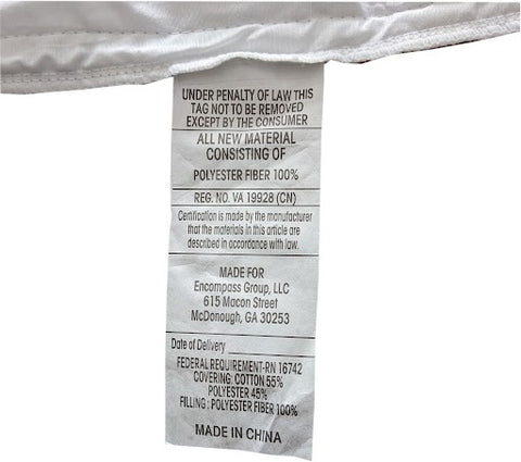 Baffel channel mattress pad tag