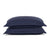 Two stacked navy blue PureCare Pillow Sham Set with a soft touch and flanged edges, isolated on a white background, illustrate comfortable and stylish bedding accessories made from Bamboo Rayon.