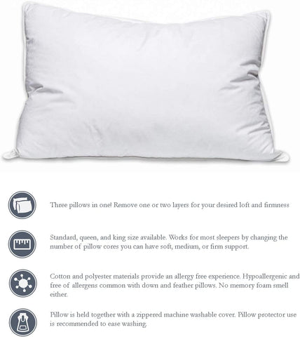 Pillowtex Adjustable Loft Pillow - Three Pillows In One - Perfect For All Sleeping Positions