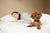 A woman laying on a Pillowtex Premium Polyester Pillow | Firm bed with a dog.