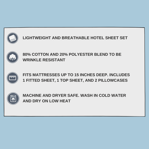 Pillowtex Hotel Sheet Set | Wrinkle Resistant Cotton Blend