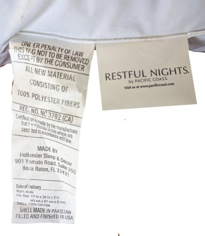 A label with the words "Restful Nights" printed on it.