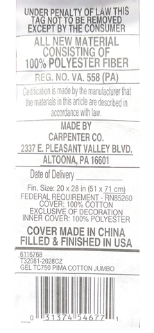 A label for a bottle of wine that is supportive and hypoallergenic like the Wamsutta Dream Zone Synthetic Down Pillow by Carpenter.